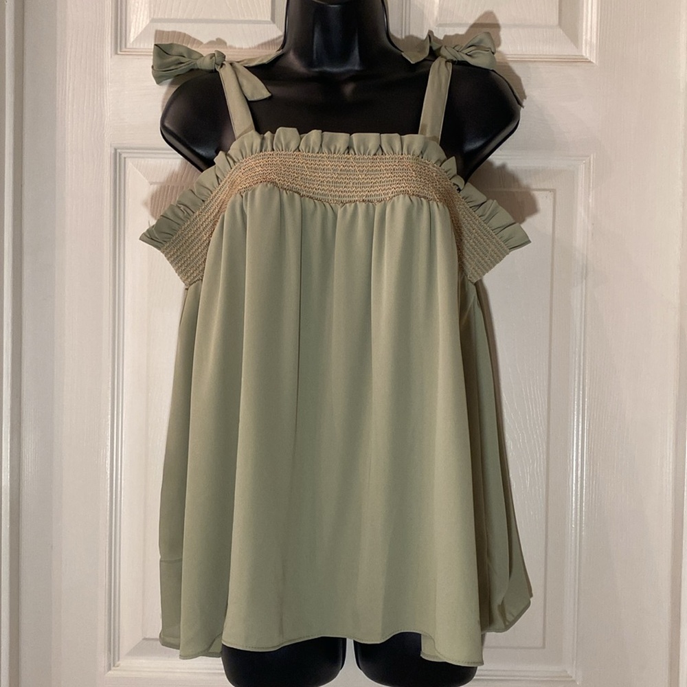 Cato Olive Green Ruffle Blouse NWTs - Picture 3 of 12